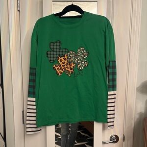 Lucky Women's Green Long Sleeve Tee with Shamrock Design